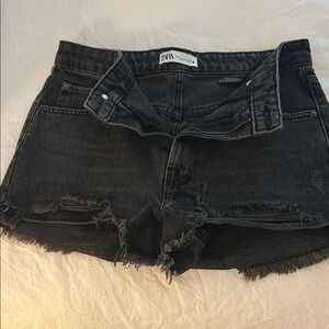 Zara Black Jean Shorts with Distressed Hem